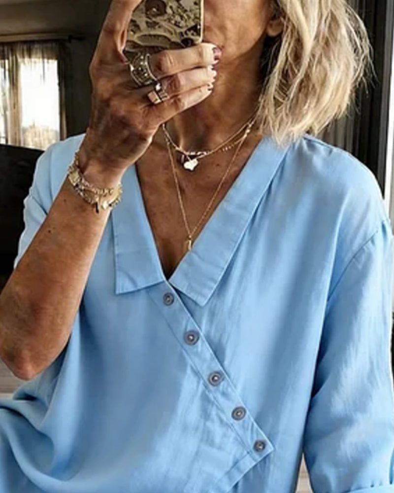 Blouse À Col Avec Patte De Boutonnage Diagonale Asymétrique