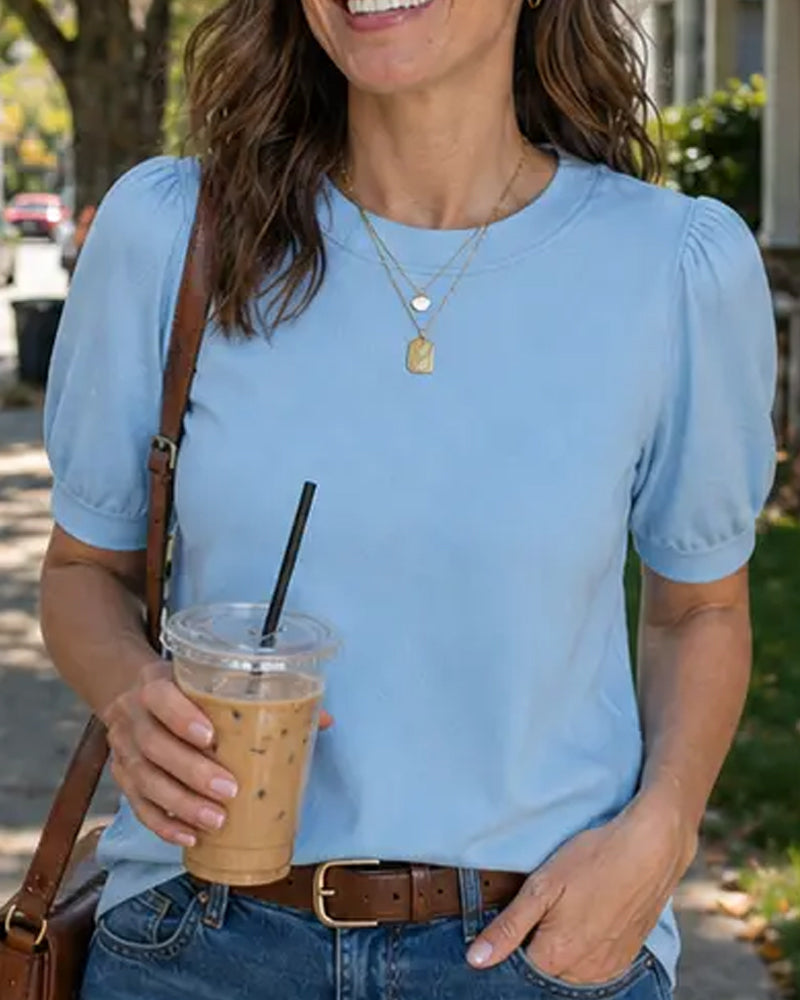 Pull-Over Manche Bouffante Tricoté Manches Courtes