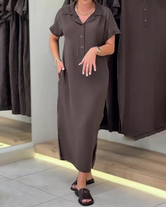 Robe Col V Revers Rayure Découpée