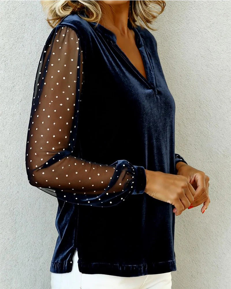 Haut À Manches Longues En Velours Et Col V