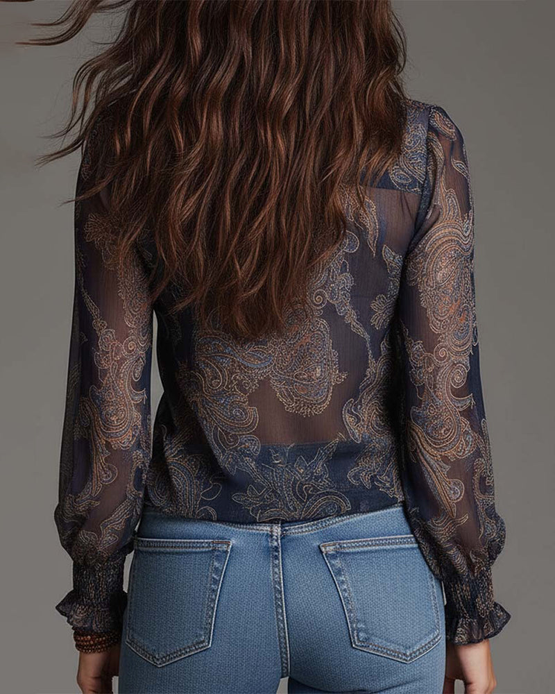 Blouse Demi-Zip Volant Rétro