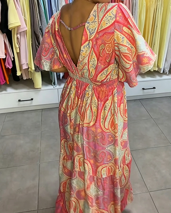 Robe Col V Volant Imprimé