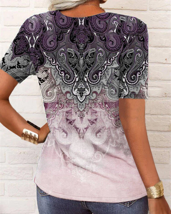 T-shirt manches courtes col v imprimé