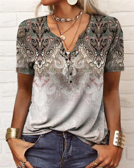 T-shirt manches courtes col v imprimé