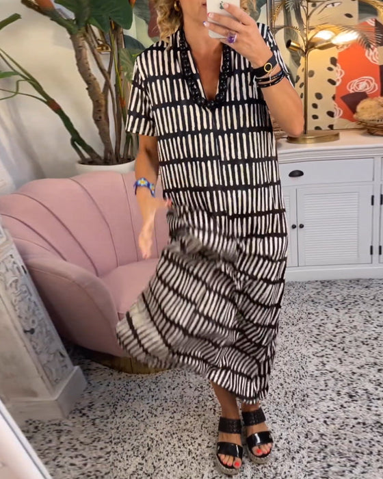 Robe longue décontractée imprimée à manches courtes