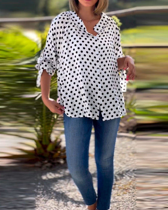 Chemisier avec imprimé à pois et demi-manche