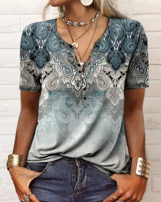 T-shirt manches courtes col v imprimé