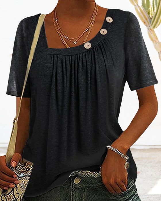 Haut gris uni confortable à manches courtes