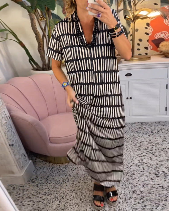 Robe longue décontractée imprimée à manches courtes