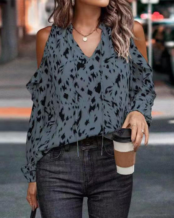 Chemisier à épaules dénudées à volants et col en V