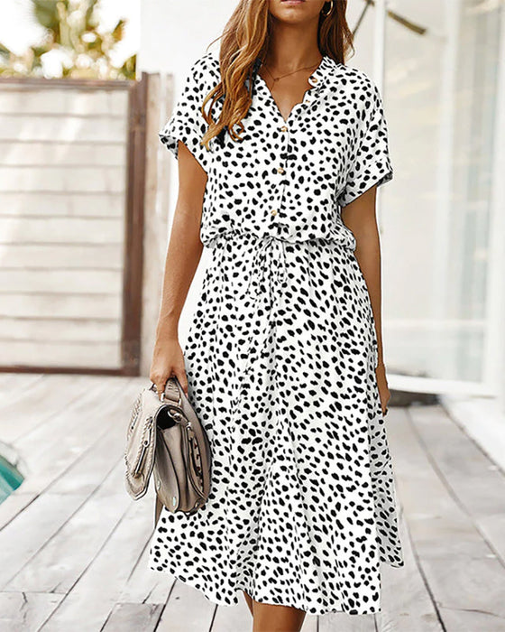 Robe col V avec imprimé pois