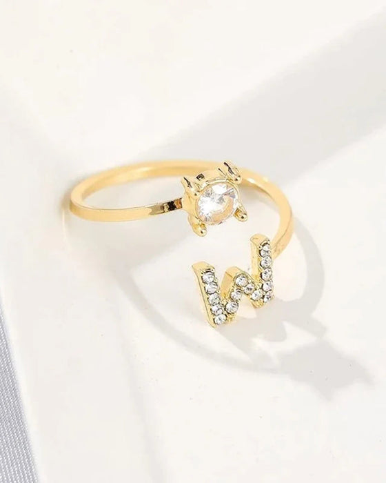 Bague ouverte en zircone avec initiales