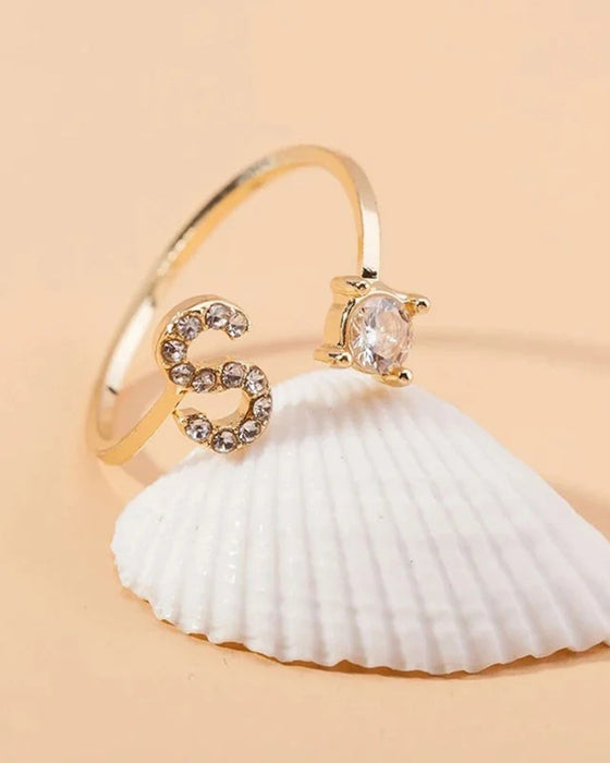 Bague ouverte en zircone avec initiales