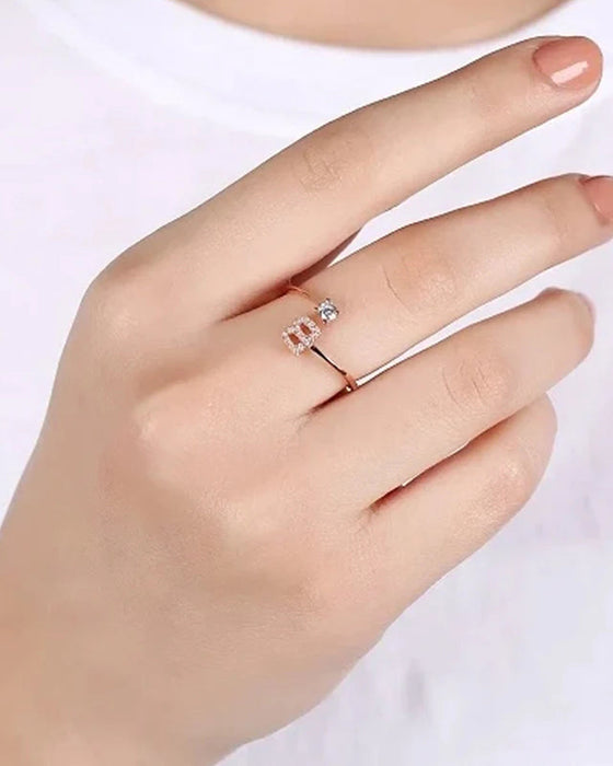 Bague ouverte en zircone avec initiales