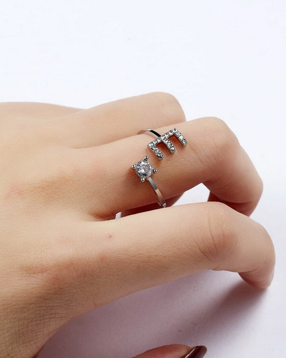 Bague ouverte en zircone avec initiales