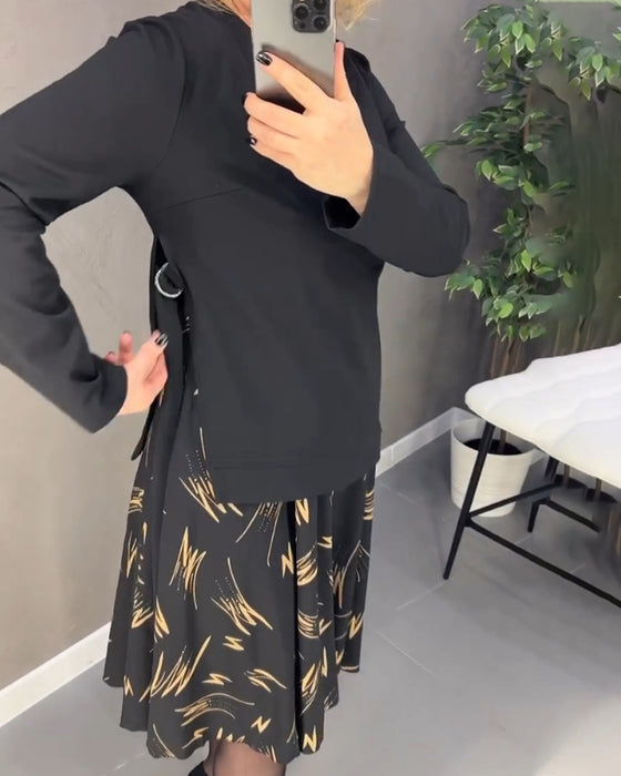 Robe décontractée à imprimé ample avec col rond