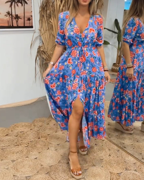 Robe à imprimé roses et fentes