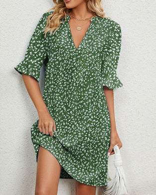 Robe verte à fleurs pour femmes