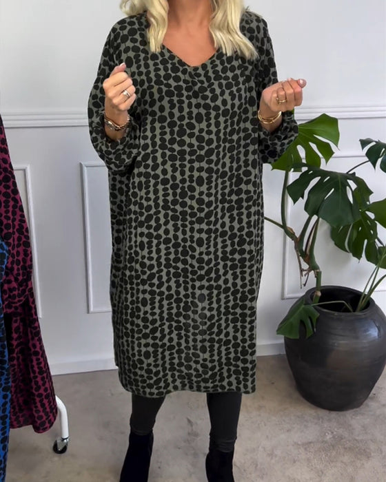 Robe col V rétro à pois