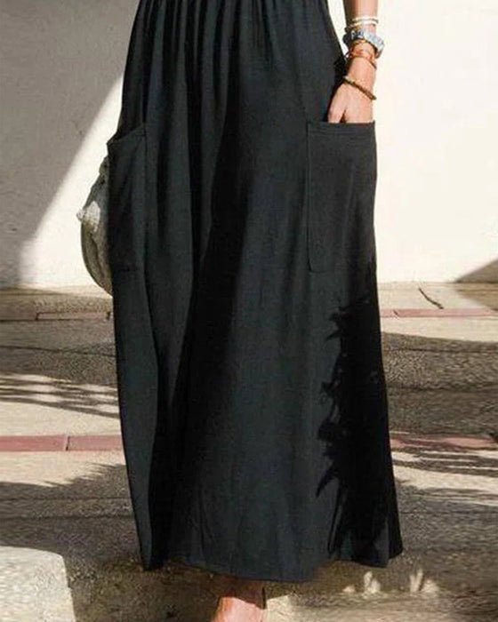 Robe à fines bretelles plissée à poche