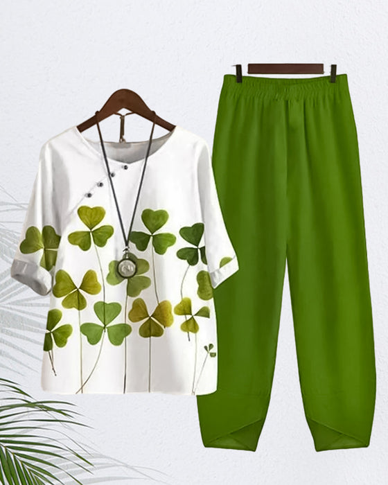 Ensemble deux pièces décontracté à imprimé trèfle