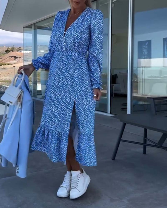 Robe patchwork fleurie col V