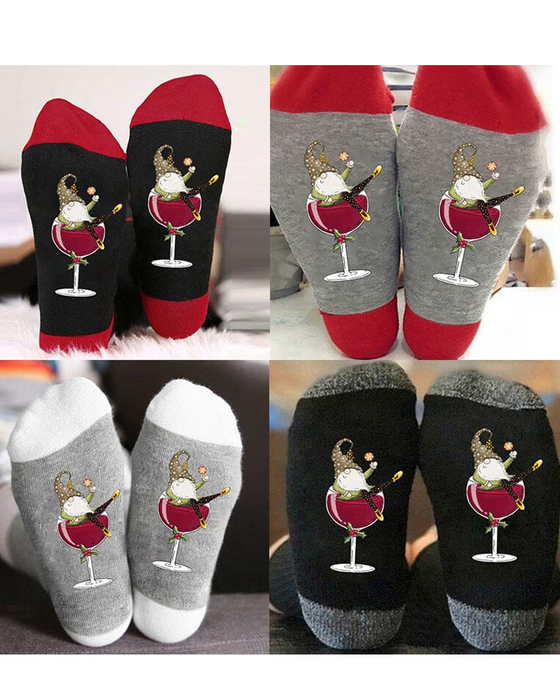🧦Chaussettes de Noël unisexes avec des lutins et des verres à vin🧦