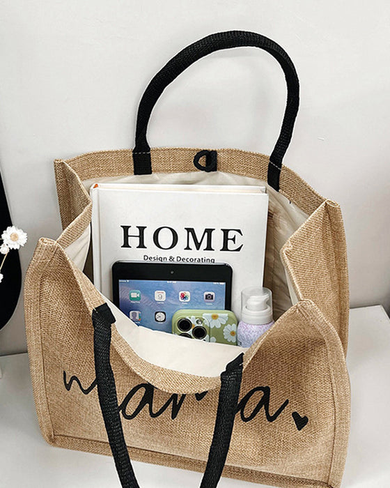 Sac à bandoulière grande capacité en lin portable