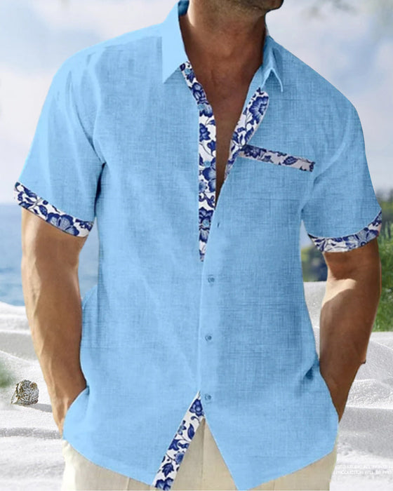 Chemise à manches courtes en coton et lin