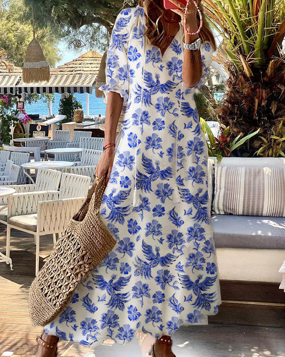 Robe longue à encolure en V