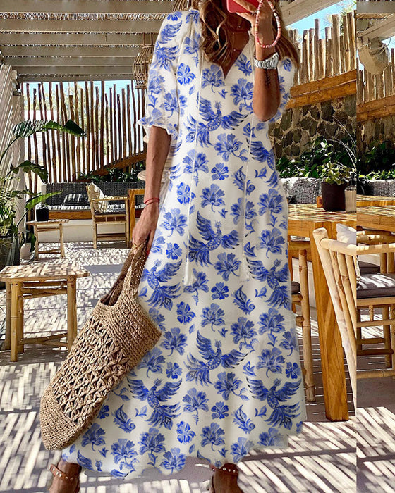 Robe longue à encolure en V