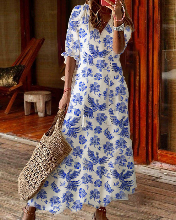 Robe longue à encolure en V