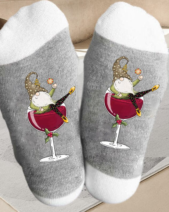 🧦Chaussettes de Noël unisexes avec des lutins et des verres à vin🧦