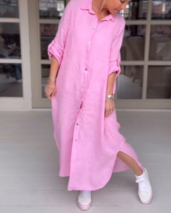 Robe décontractée à revers boutonnés de couleur unie