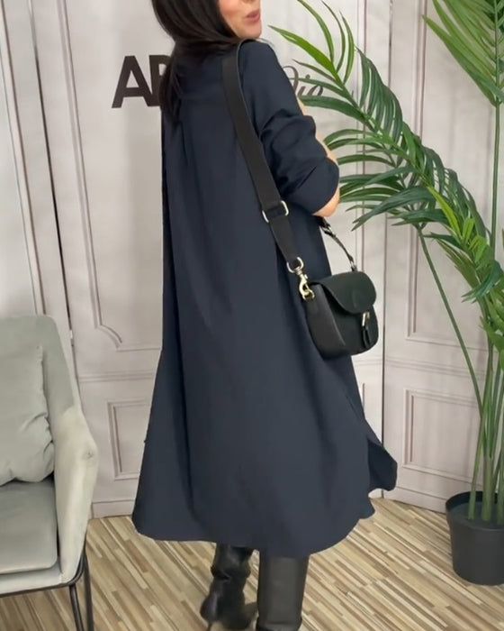 Robe décontractée à revers de couleur unie