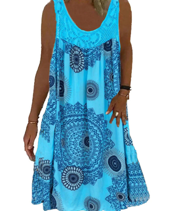 Robe d'été imprimée sans manches à col rond pour femmes