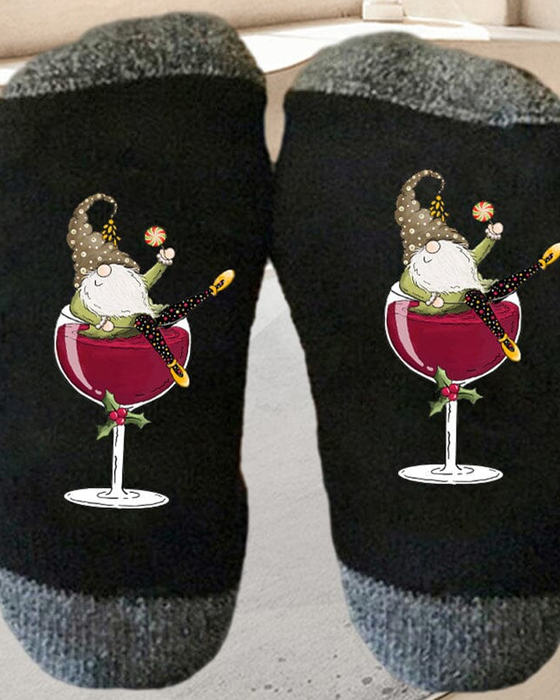🧦Chaussettes de Noël unisexes avec des lutins et des verres à vin🧦
