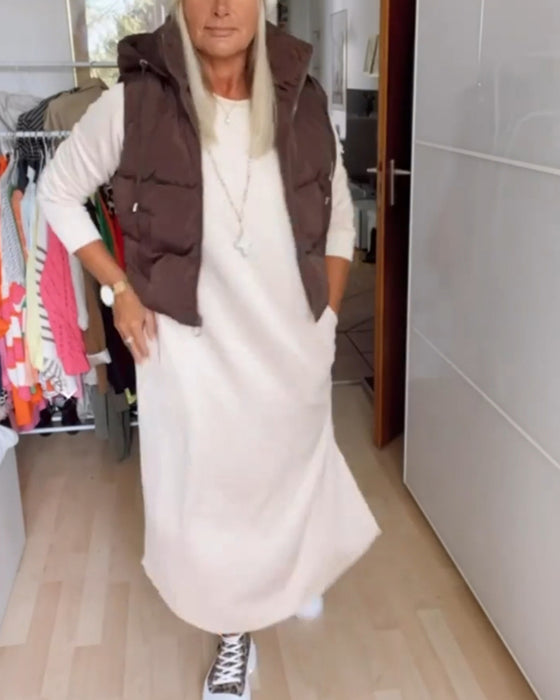 Manteau gilet à capuche de couleur unie