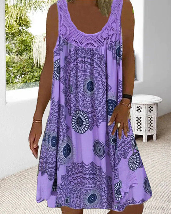 Robe d'été imprimée sans manches à col rond pour femmes