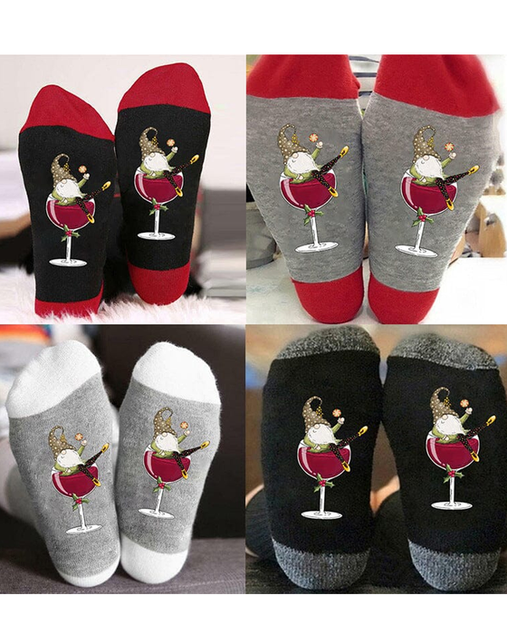 🧦Chaussettes de Noël unisexes avec des lutins et des verres à vin🧦