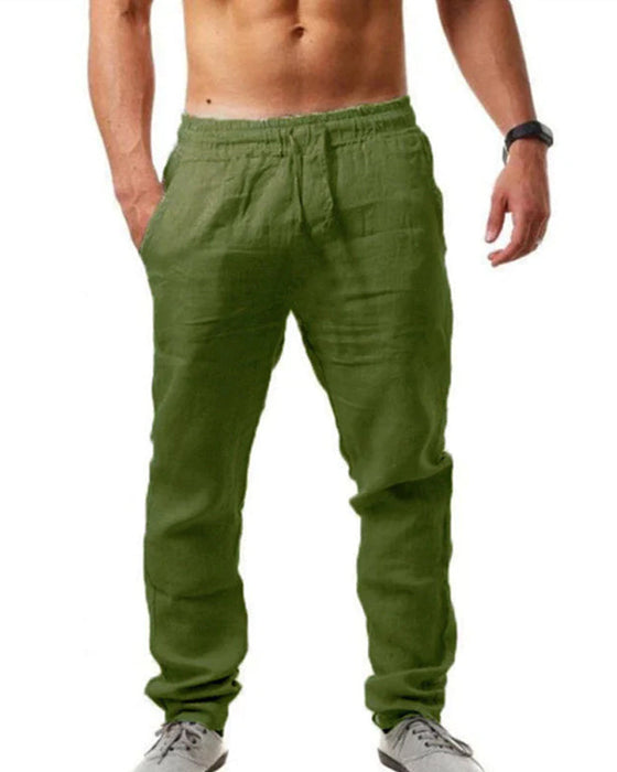 Pantalon de couleur unie respirant en coton lin