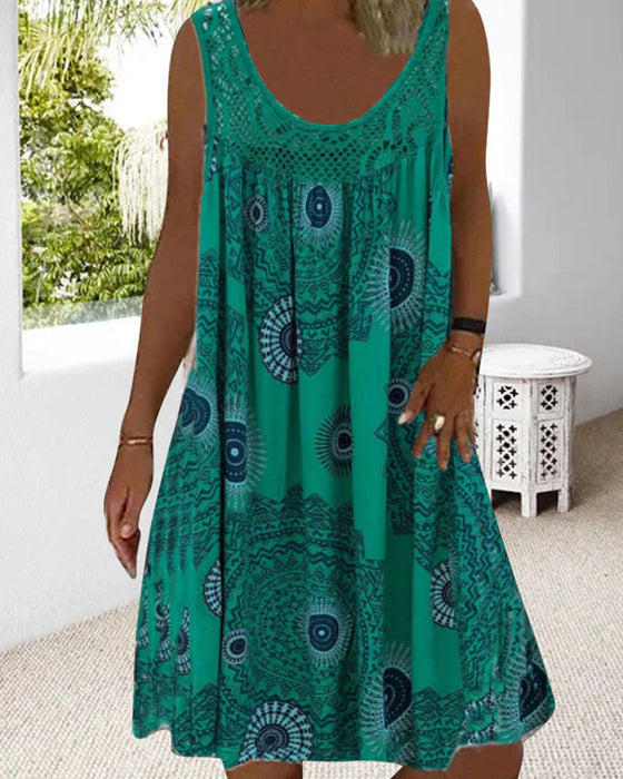 Robe d'été imprimée sans manches à col rond pour femmes