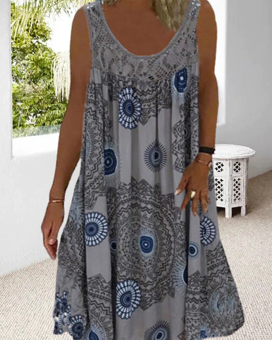 Robe d'été imprimée sans manches à col rond pour femmes