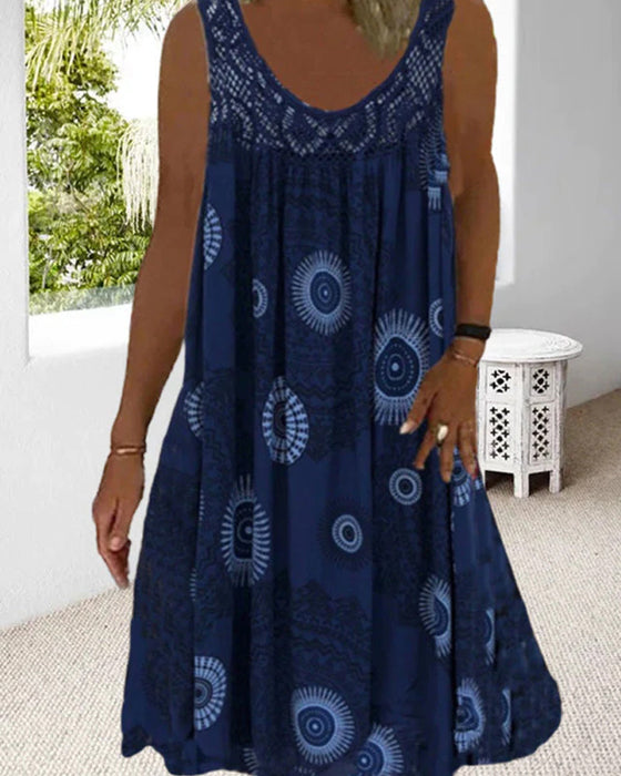 Robe d'été imprimée sans manches à col rond pour femmes