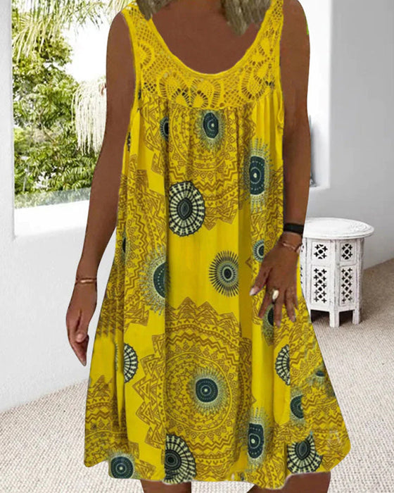 Robe d'été imprimée sans manches à col rond pour femmes