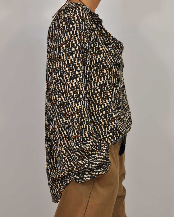 Chemise décontractée à col rond de style rétro