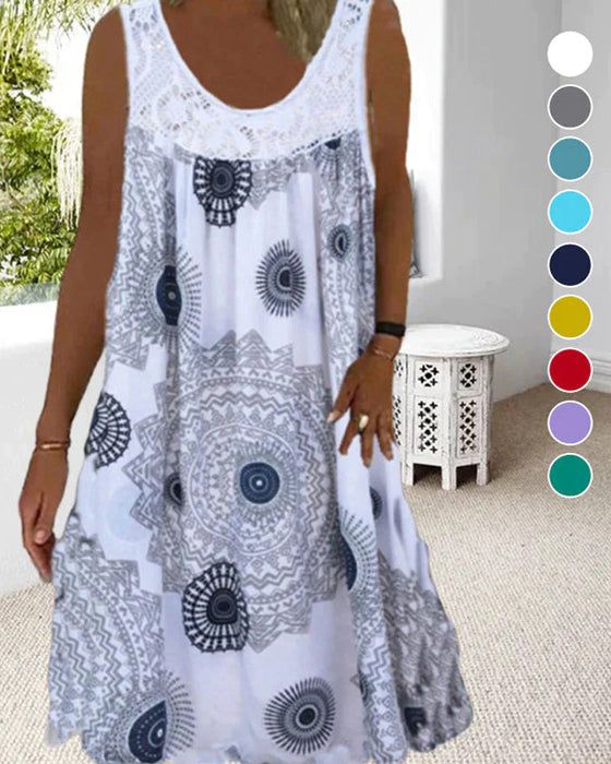Robe d'été imprimée sans manches à col rond pour femmes