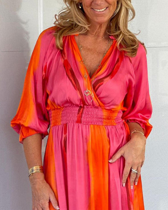 Robe manches 3/4 col v