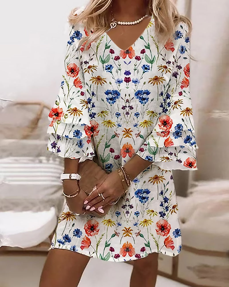 🔥Jusqu'à 50 % de réduction!✨️Robe en cascade à imprimé floral multi-végétal