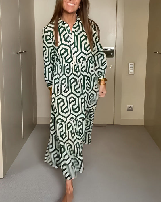 Robe à manches à neuf points à imprimé géométrique